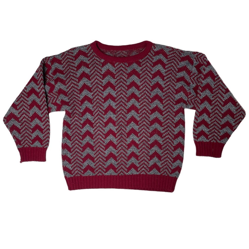 Red and Gray Graphic Oversized Pull Over Sweater Size Medium